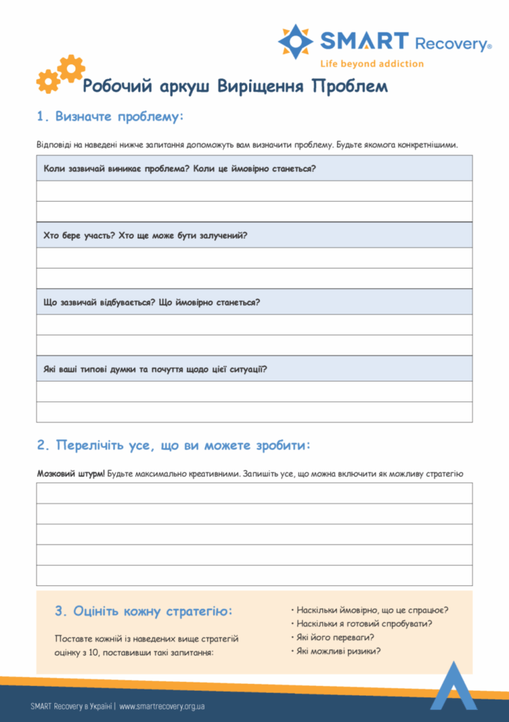 Робочий аркуш SMART Recovery — П’ять кроків вирішення проблем